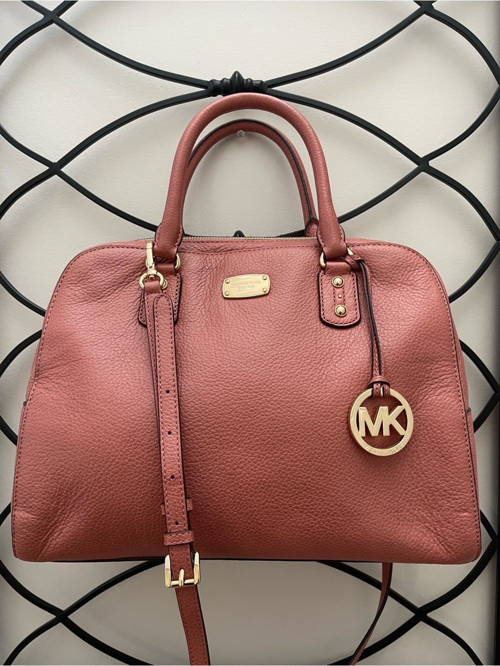 Michael Kors Rosewood Pebbled Leather Satchel with Gold Hardware